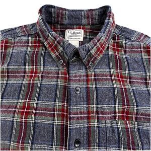LL Bean Flannel Shirt Mens XL Gray Plaid Slightly Fitted Button Down Cotton